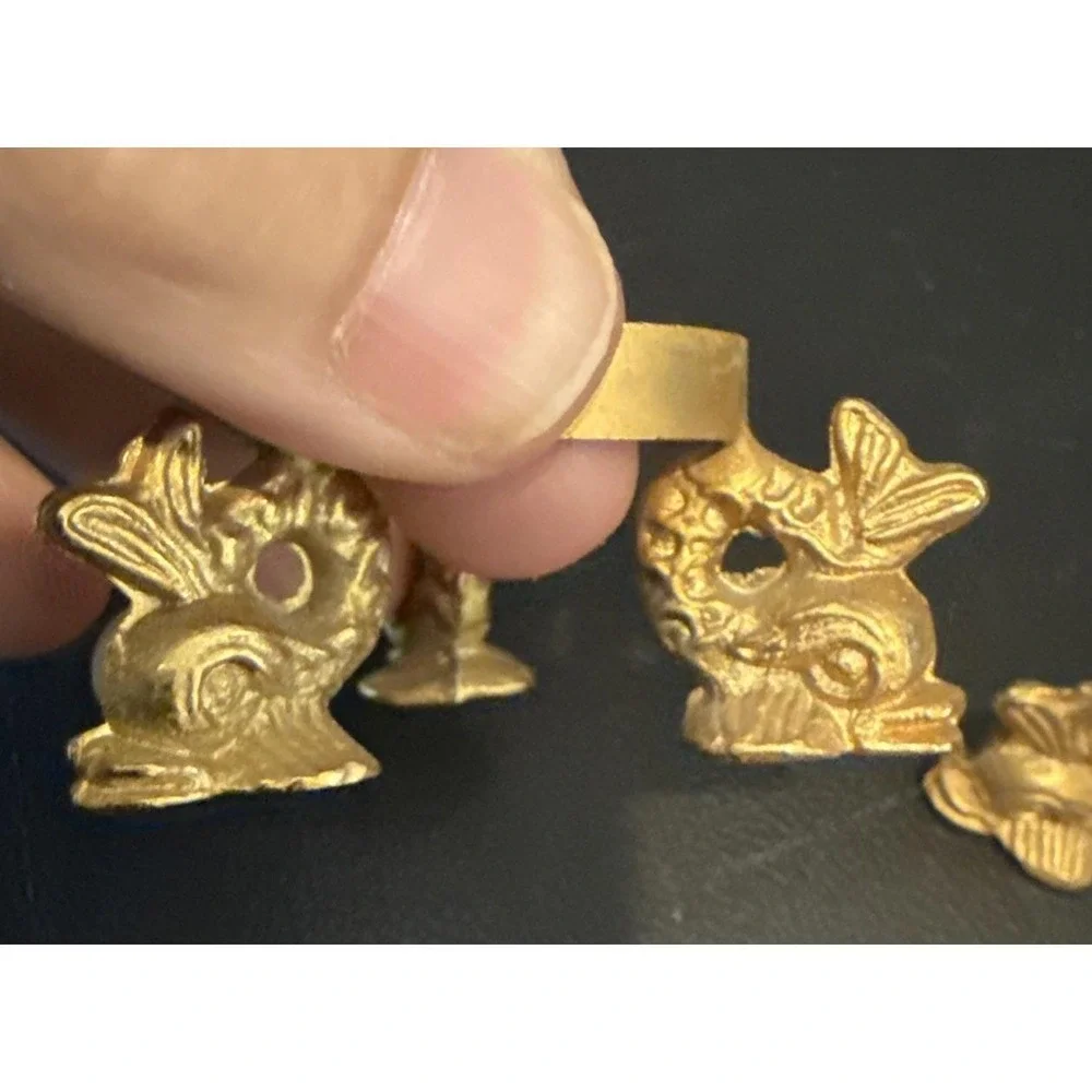 Vintage Gold Tone Brass Decorative Koi Fish Design Egg Stand Set Of 2